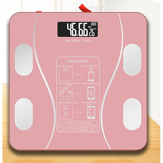 Cantar Electronic de Baie Inteligent, Monitorizare 19 Indici Corporali prin Aplicatie Smartphone si Bluetooth, Senzor de Temperatura, Sticla Securizata, Maxim 180 kg, 26 x 26 cm, Roz