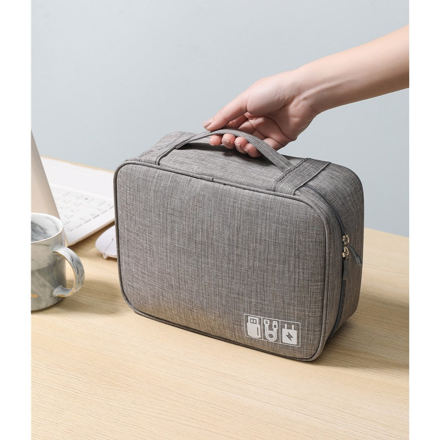 Geanta Organizatoare pentru Cabluri si Accesorii, Portabila si Impermeabila, Compartimentare Reglabila, Poliester, 24.5 x 18 x 10 cm, Gri