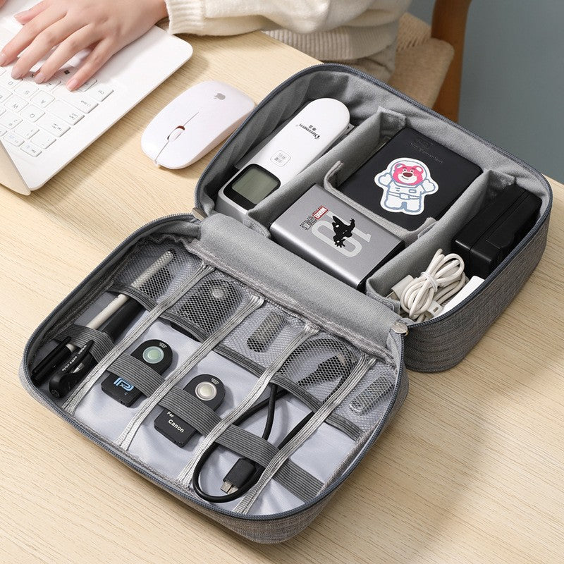 Geanta Organizatoare pentru Cabluri si Accesorii, Portabila si Impermeabila, Compartimentare Reglabila, Poliester, 24.5 x 18 x 10 cm, Gri