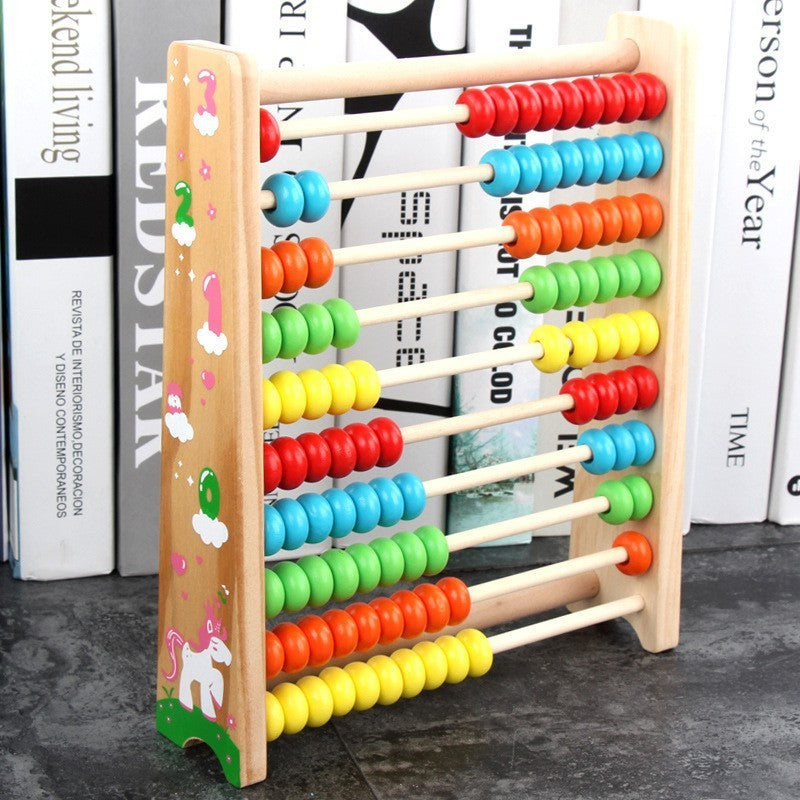 Numărătoare Educativă, Abac din Lemn cu Vopsea Ecologică, 10 Șiruri cu 10 Mărgele, Joc Matematic pentru Copii 4-6 Ani, 24.5 x 20.5 cm, Multicolor