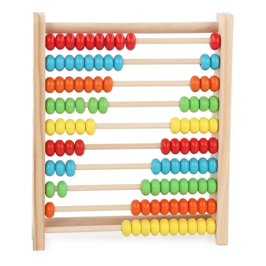 Numărătoare Educativă, Abac din Lemn cu Vopsea Ecologică, 10 Șiruri cu 10 Mărgele, Joc Matematic pentru Copii 4-6 Ani, 24.5 x 20.5 cm, Multicolor
