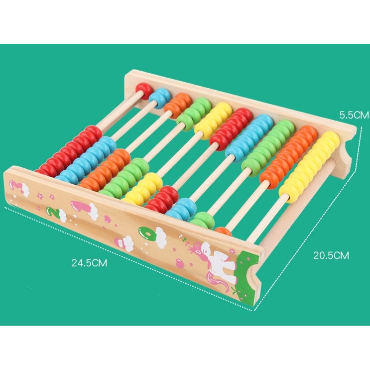 Numărătoare Educativă, Abac din Lemn cu Vopsea Ecologică, 10 Șiruri cu 10 Mărgele, Joc Matematic pentru Copii 4-6 Ani, 24.5 x 20.5 cm, Multicolor