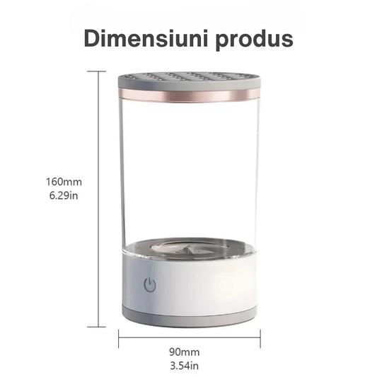Dispozitiv Electric de Curatare Pensule Machiaj, Aparat Automat cu Vibratii Sonice si Motor 7000 RPM, Alimentare USB, Plastic Rezistent, Alb/Transparent, 9x9x16 cm