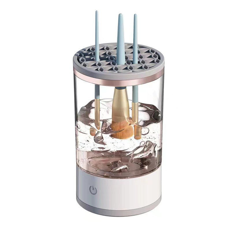 Dispozitiv Electric de Curatare Pensule Machiaj, Aparat Automat cu Vibratii Sonice si Motor 7000 RPM, Alimentare USB, Plastic Rezistent, Alb/Transparent, 9x9x16 cm