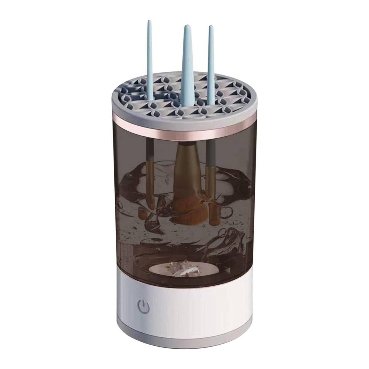 Dispozitiv Electric pentru Curatarea Pensulelor de Machiaj, Tehnologie cu Vibratii Sonice si Rotatii 7000 RPM, Alimentare USB, Alb/Negru, 9x9x16 cm