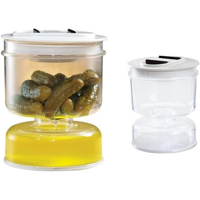 Borcan pentru Muraturi cu Separator de Lichid, Recipient Tip Clepsidra pentru Masline si Kimchi, Inchidere Ermetica, Plastic ABS si PP, 800 ml, Alb, 13x11 cm