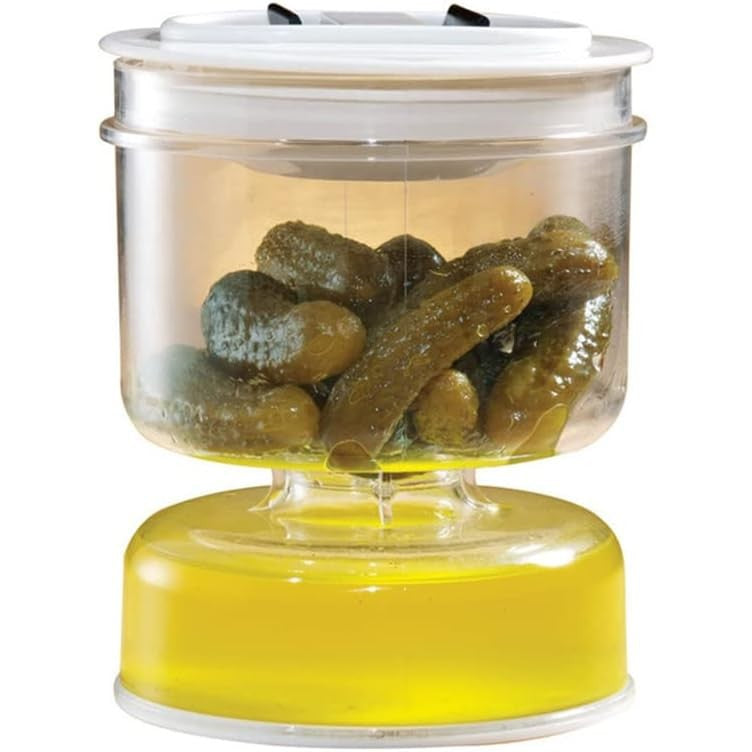 Borcan pentru Muraturi cu Separator de Lichid, Recipient Tip Clepsidra pentru Masline si Kimchi, Inchidere Ermetica, Plastic ABS si PP, 800 ml, Alb, 13x11 cm