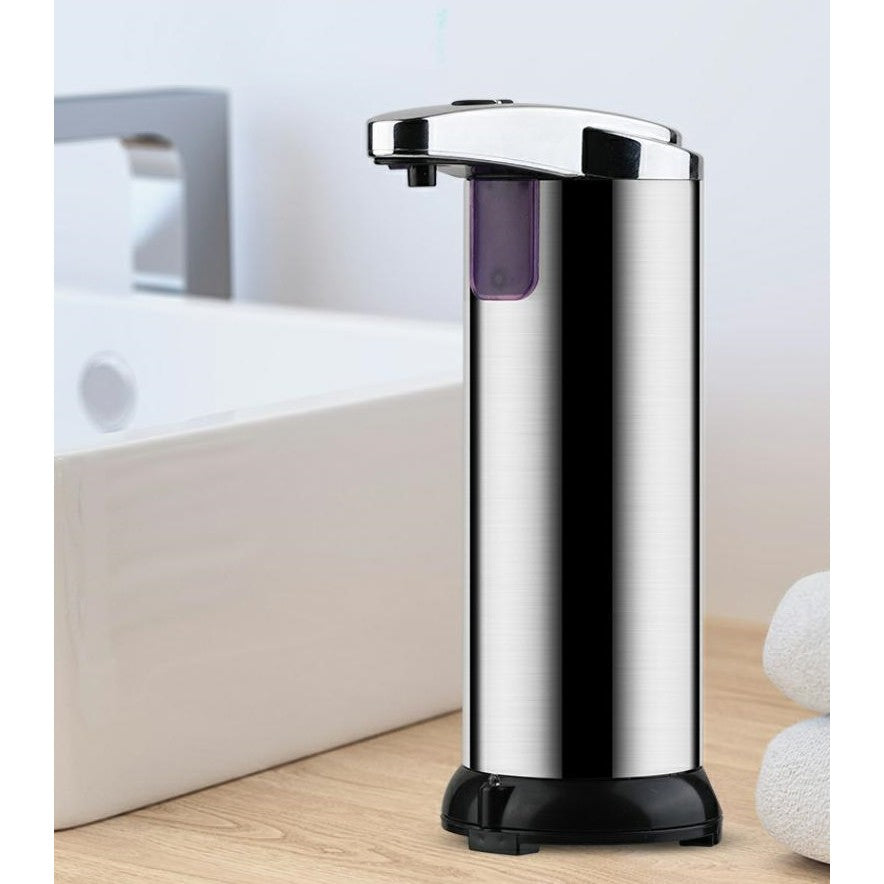 Dispenser Automat Sapun Lichid si Dezinfectant cu Senzor Infrarosu, Dozare Reglabila, Otel Inoxidabil si ABS, Baza Impermeabila, 250 ml, 19 x 11 cm, Argintiu/Gri