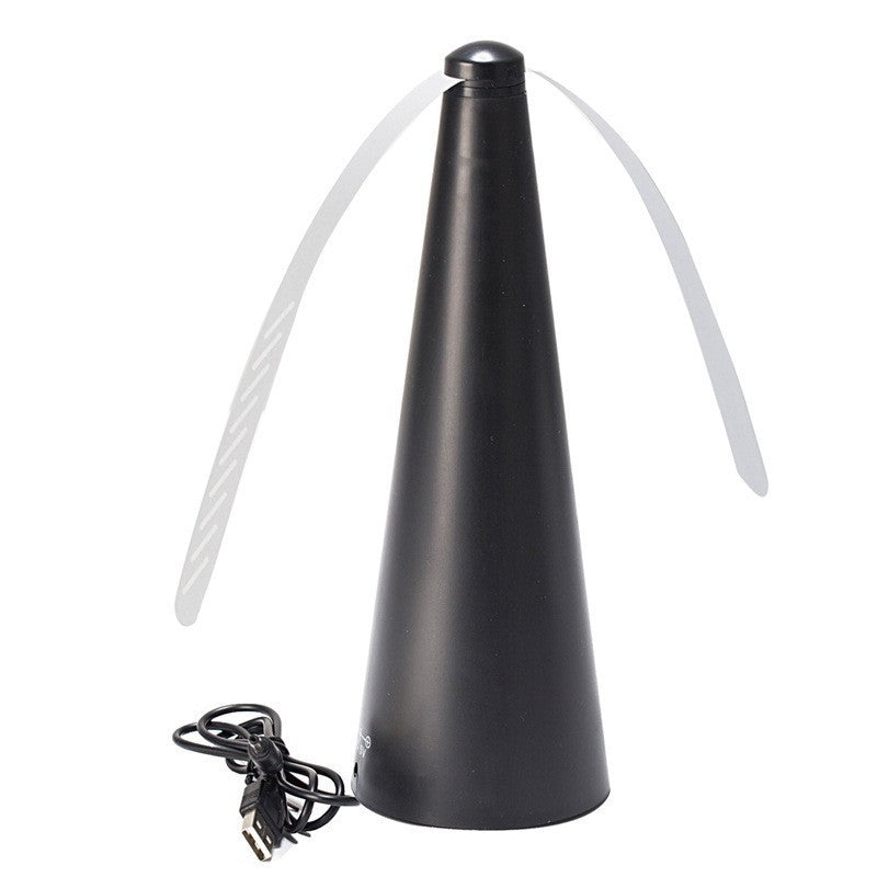 Ventilator Exterior Repelent pentru Muste si Tantari, Dispozitiv Anti-Insecte cu Palete Moi si Benzi Reflectorizante, Alimentare USB sau Baterii, 9 x 9 x 25 cm, Negru