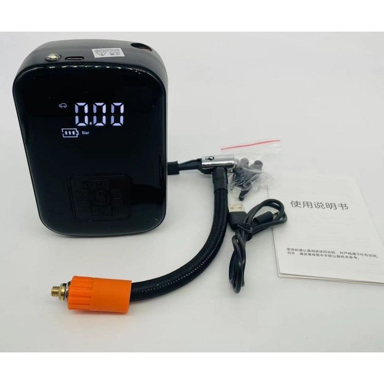 Pompa de Aer Wireless, Compresor Portabil 150 PSI, Afisaj Digital LCD si Lanterna LED, Acumulator 2000 mAh, Pentru Masina, Bicicleta si Mingi, ABS, Negru
