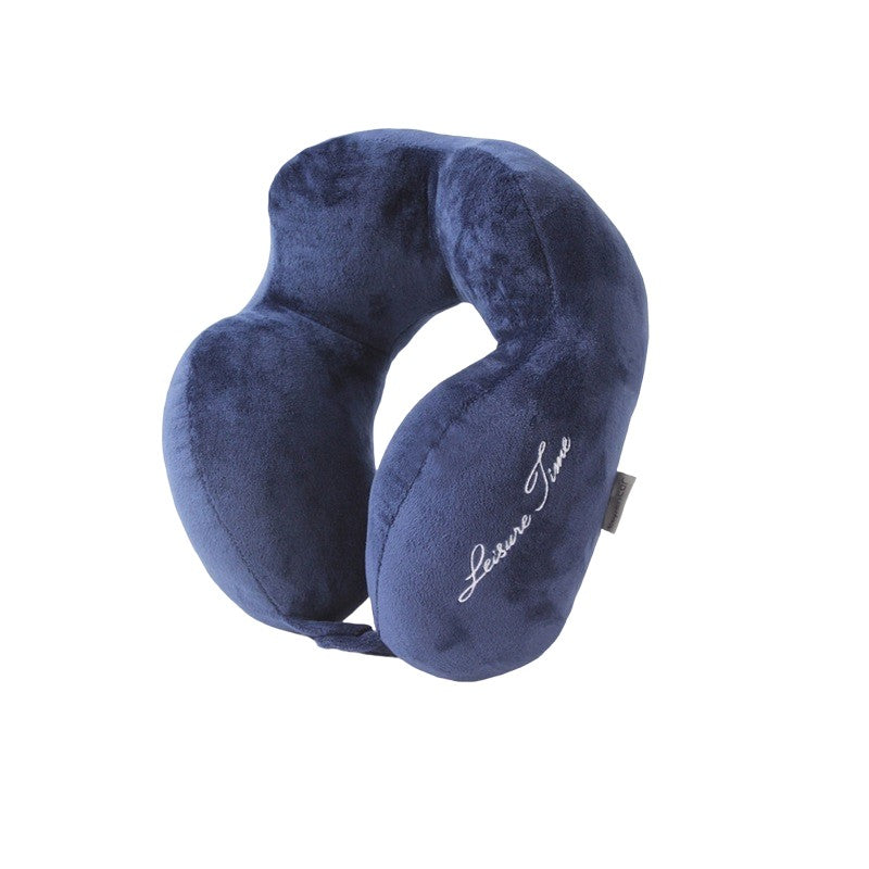 Perna Calatorie Pentru Gat si Voiaj, Design Ergonomic cu 4 Cocoase, Suport Ajustabil, Bumbac, Prindere cu Capse, 28 x 28 x 10 cm, Albastru