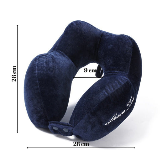 Perna Calatorie Pentru Gat si Voiaj, Design Ergonomic cu 4 Cocoase, Suport Ajustabil, Bumbac, Prindere cu Capse, 28 x 28 x 10 cm, Albastru