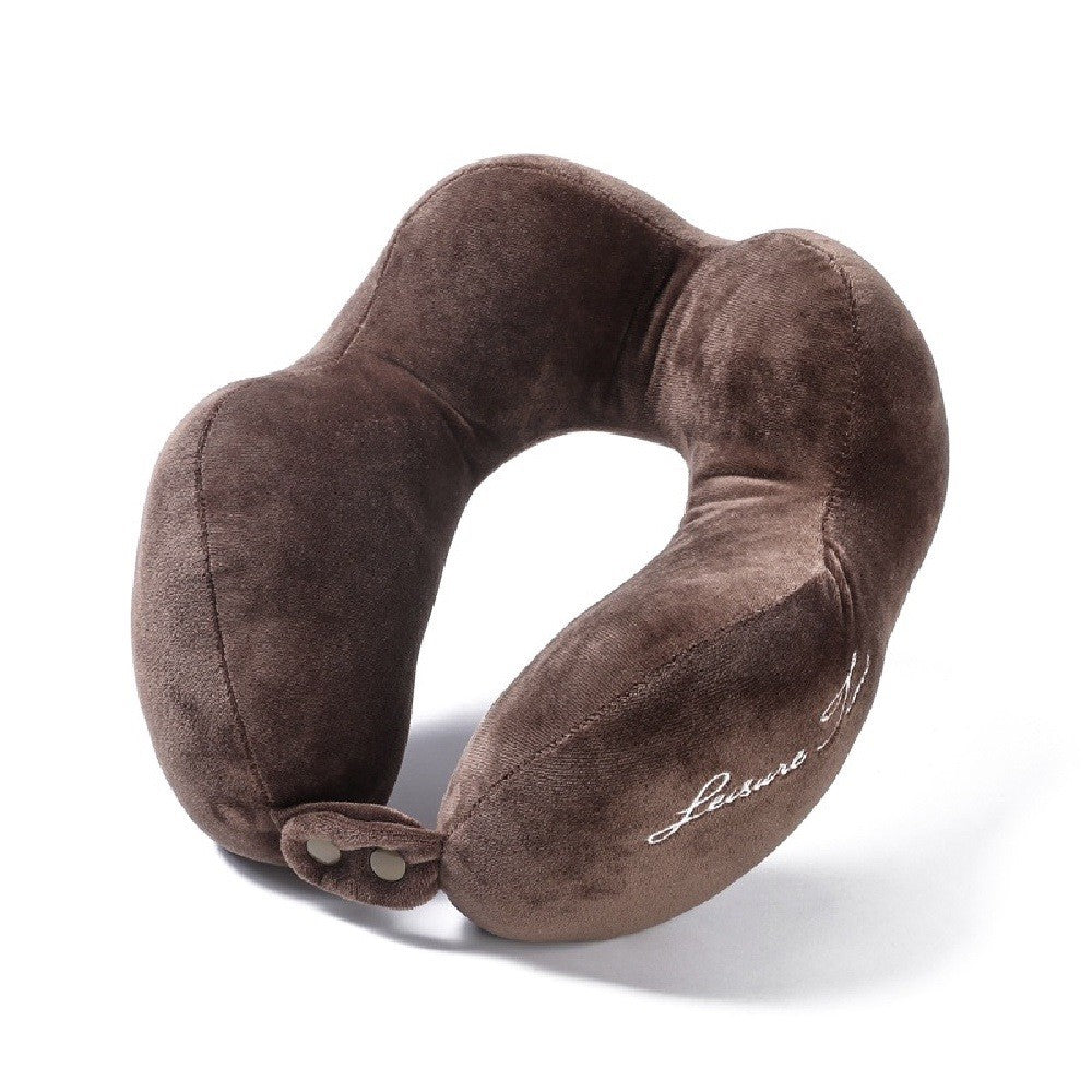 Perna Calatorie Pentru Gat, Suport Cervical Ergonomic cu 4 Cocoase si Design 3D, Sistem Ajustabil cu Capse, Bumbac, 28 x 28 x 10 cm, Maro