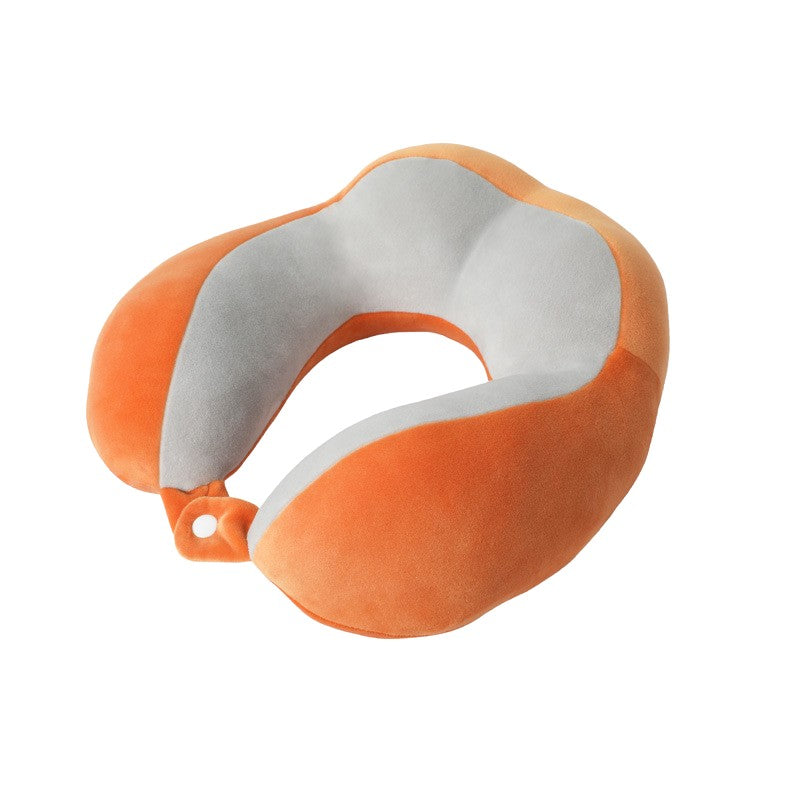 Pernă De Voiaj Pentru Gât, Design Ergonomic Cu 4 Secțiuni De Suport, Din Bumbac Cu Sistem Prindere Capse, 28 x 28 x 10 cm, Portocaliu