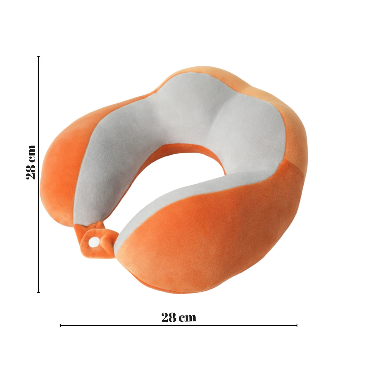 Pernă De Voiaj Pentru Gât, Design Ergonomic Cu 4 Secțiuni De Suport, Din Bumbac Cu Sistem Prindere Capse, 28 x 28 x 10 cm, Portocaliu