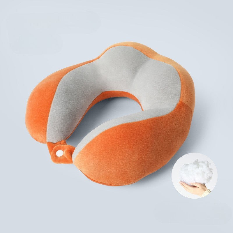 Pernă De Voiaj Pentru Gât, Design Ergonomic Cu 4 Secțiuni De Suport, Din Bumbac Cu Sistem Prindere Capse, 28 x 28 x 10 cm, Portocaliu