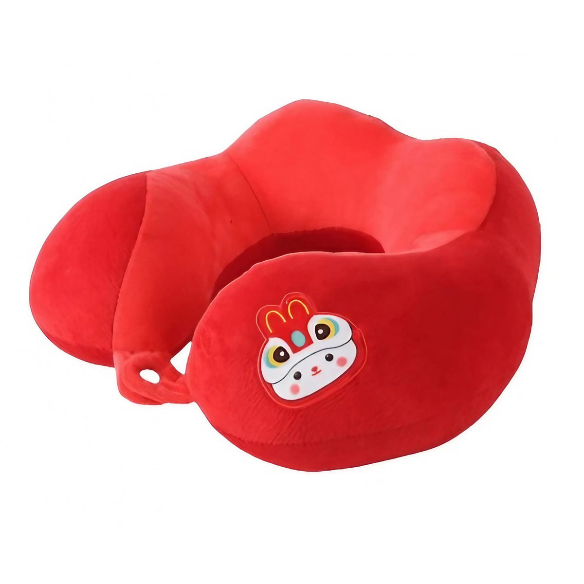 Perna De Calatorie Pentru Gat Si Cap, Suport Ergonomic Cu Sistem De Prindere Cu Capse, Umplutura Bumbac, Model Brodat Iepure, 28x28x10 cm, Rosu