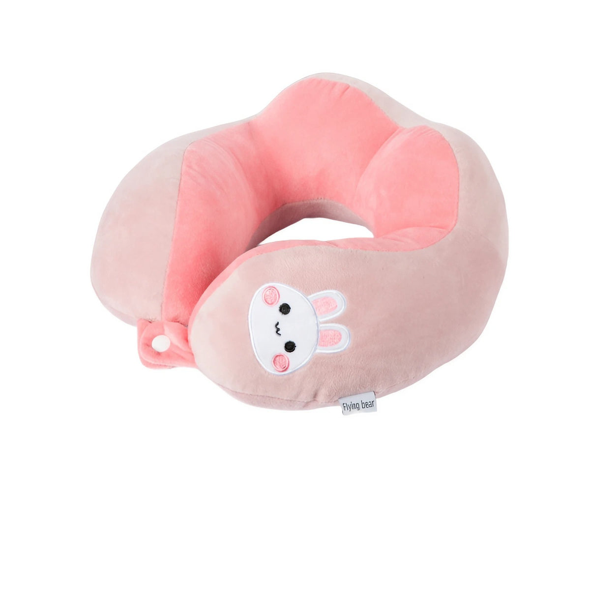Perna de Calatorie pentru Gat si Cap, Suport Cervical cu Prindere prin Capse, Model Brodat Iepure, Umplutura Bumbac, 28x28x10 cm, Roz