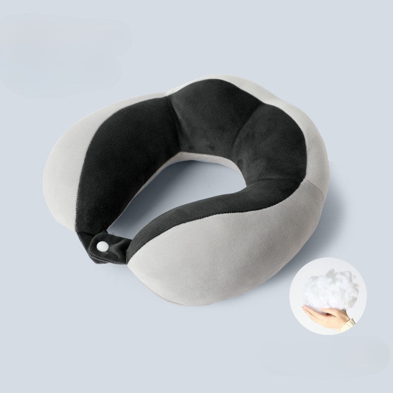 Perna de Voiaj pentru Gat, Design Ergonomic cu 4 Cocoase, Suport Cervical Avion si Masina, Sistem Prindere cu Capse, Bumbac, 28 x 28 x 10 cm, Negru