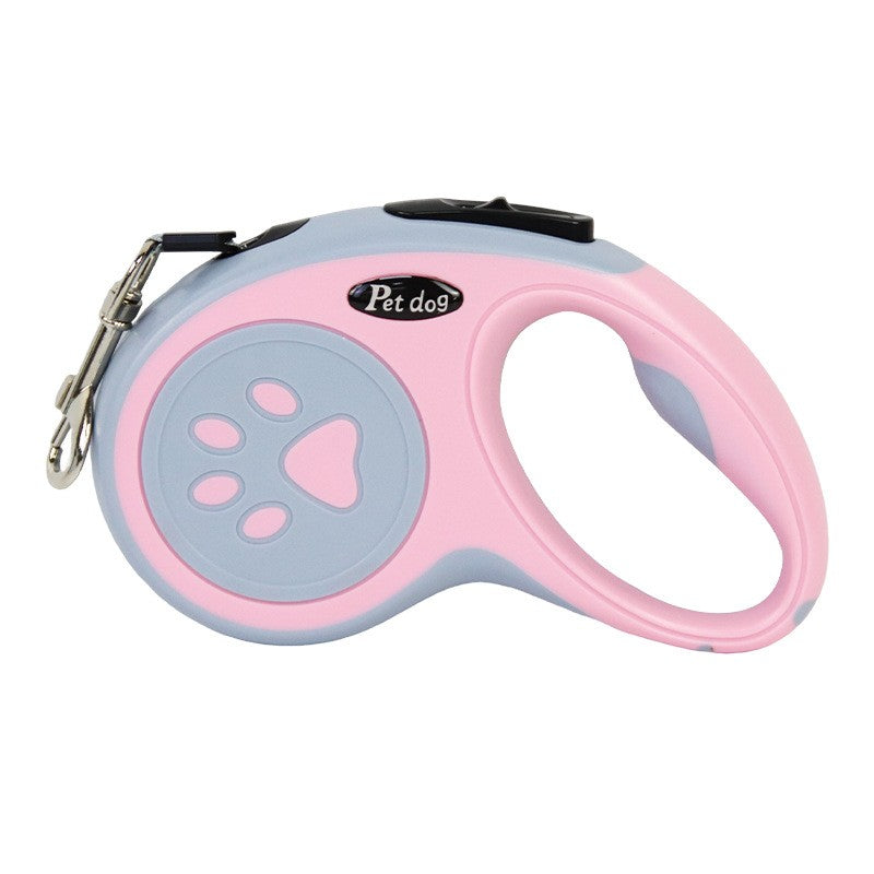 Lesa Automata Retractabila pentru Caini, Mecanism de Blocare si Control, Nylon si Carcasa ABS Rezistenta, Max 20 kg, 5 m, Roz/Gri