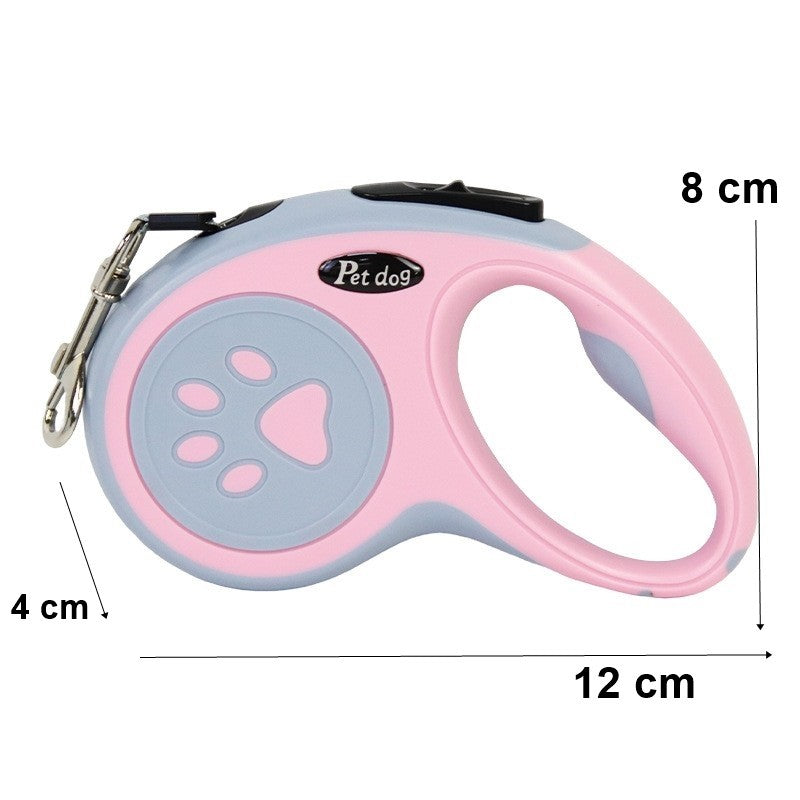 Lesa Automata Retractabila pentru Caini, Mecanism de Blocare si Control, Nylon si Carcasa ABS Rezistenta, Max 20 kg, 5 m, Roz/Gri