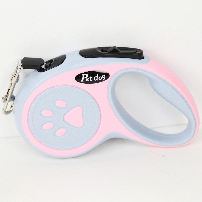 Lesa Automata Retractabila pentru Caini, Mecanism de Blocare si Control, Nylon si Carcasa ABS Rezistenta, Max 20 kg, 5 m, Roz/Gri