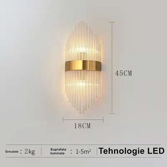 Aplică de Perete pentru Interior, Design Modern cu Tehnologie LED, Oțel Inoxidabil și Sticlă, 45x18 cm, Auriu