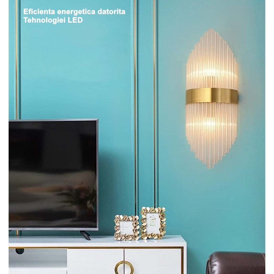 Aplică de Perete pentru Interior, Design Modern cu Tehnologie LED, Oțel Inoxidabil și Sticlă, 45x18 cm, Auriu