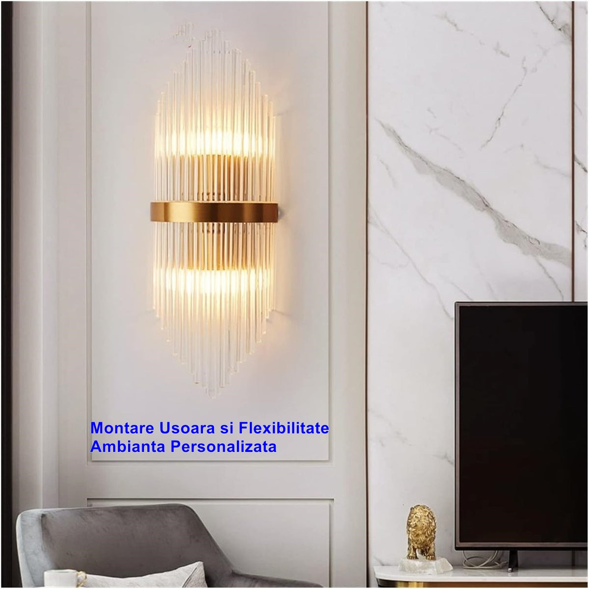 Aplică de Perete pentru Interior, Design Modern cu Tehnologie LED, Oțel Inoxidabil și Sticlă, 45x18 cm, Auriu