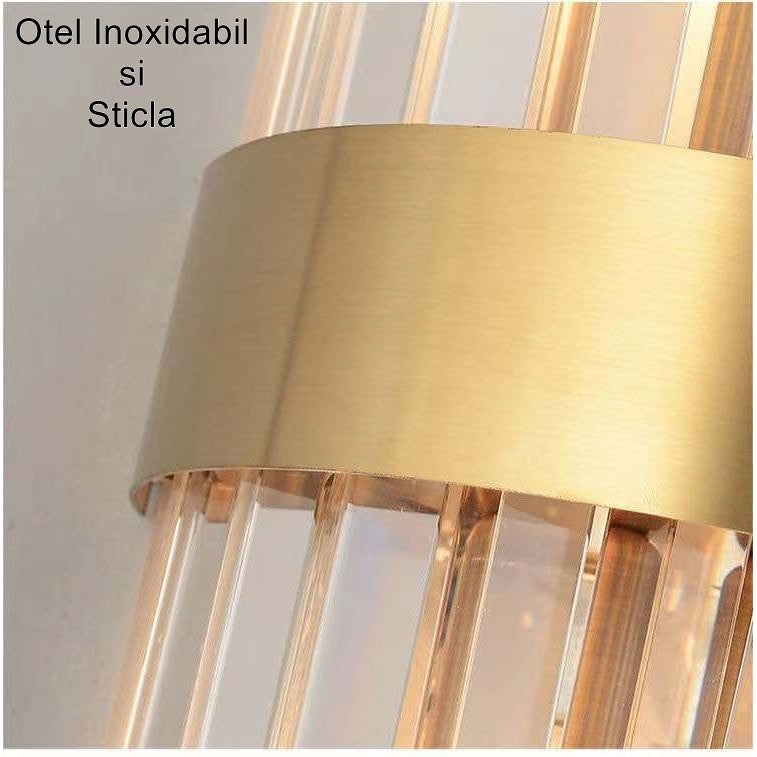 Aplica de Perete Interior, Lampa LED Decorativa, Otel Inoxidabil si Sticla, Design Modern, 40 x 16 cm, Auriu