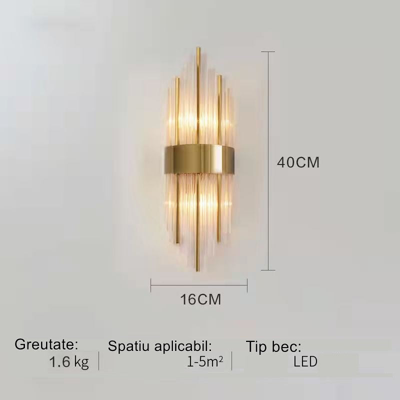 Aplica de Perete Interior, Lampa LED Decorativa, Otel Inoxidabil si Sticla, Design Modern, 40 x 16 cm, Auriu