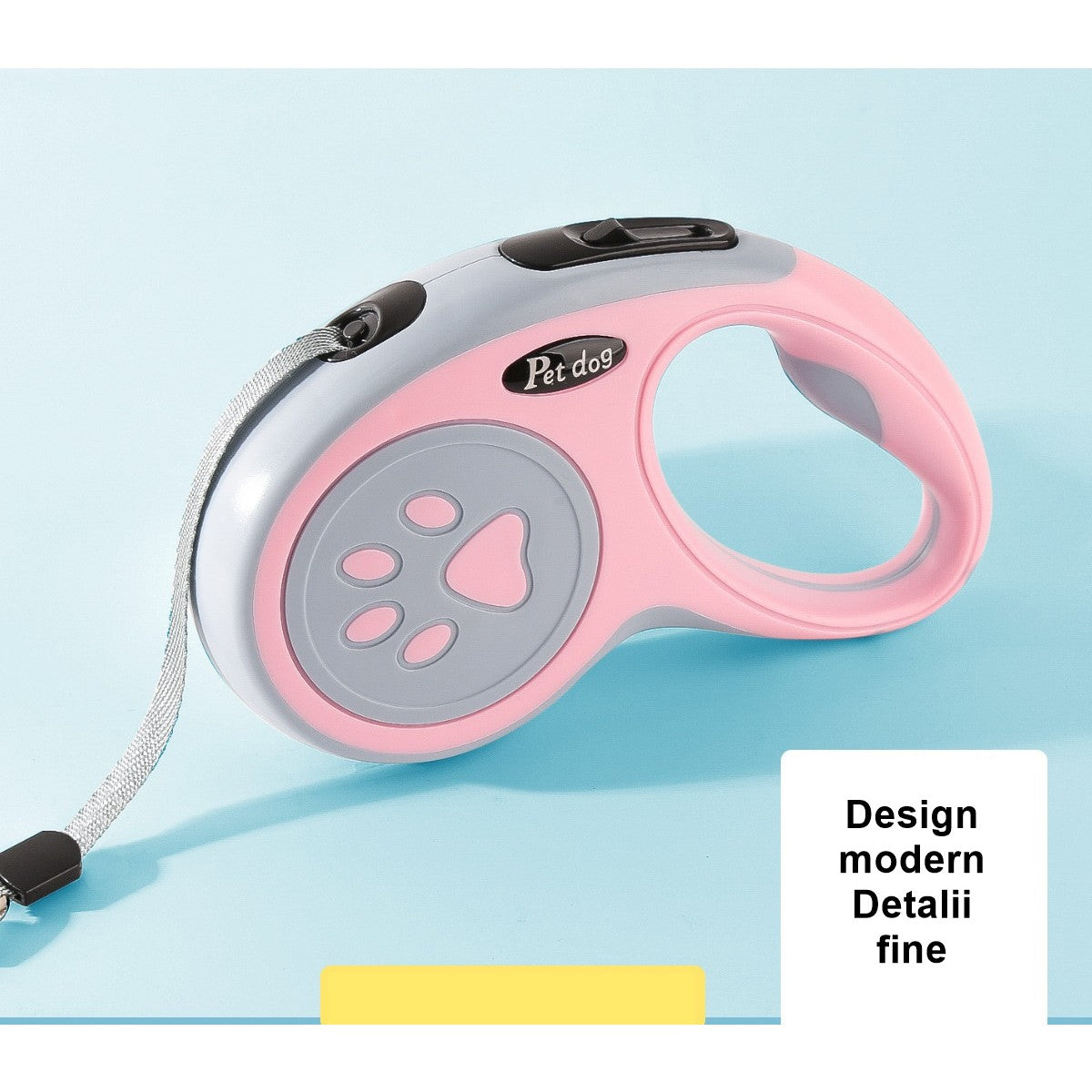 Lesa Automata Retractabila pentru Caini, Mecanism de Blocare, Maner Ergonomic, ABS si Nylon, Pana la 20 kg, 3 m, Roz/Gri