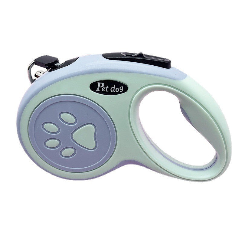 Lesa Automata Retractabila pentru Caini, Mecanism de Blocare, Carcasa ABS si Banda Nylon, 3m, Pana la 20 kg, Verde/Bleu, 8x12x4 cm