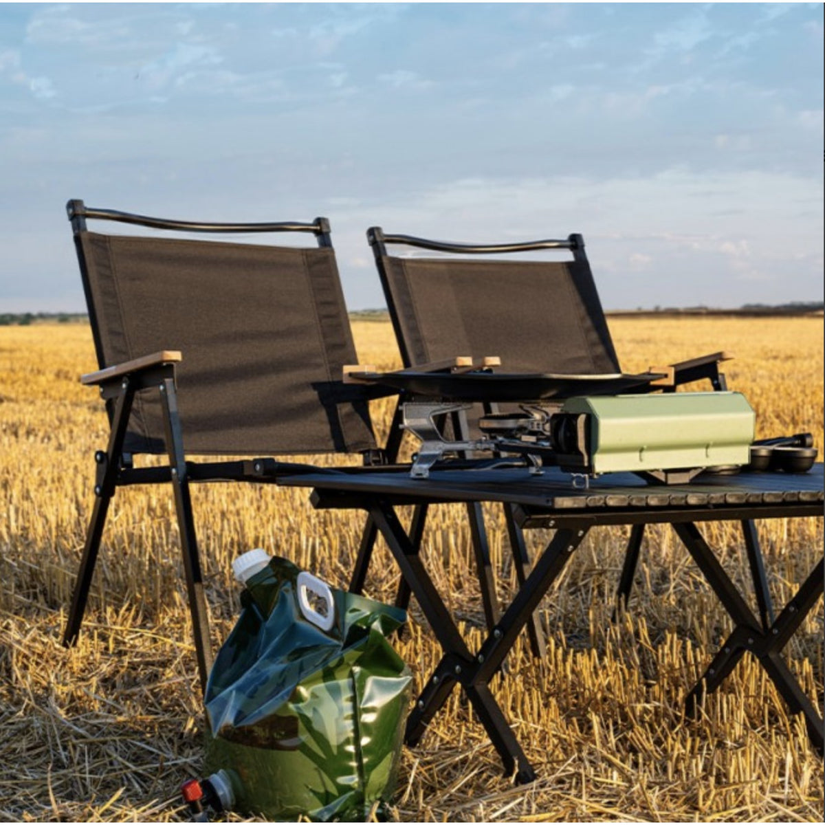 Scaun Camping Pliabil, Cadru Aluminiu cu Cotiere din Lemn, Sezut Panza Confortabil, 52 x 53 x 80 cm, Negru