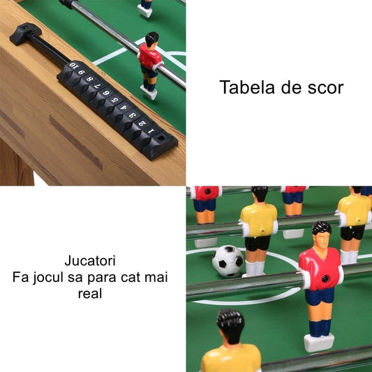 Masa de Fotbal Profesionala cu Picioare, Teren de Joc cu 18 Jucatori si 6 Manere din Cauciuc, Contor Scor Inclus, Structura din Lemn si Metal, 120 x 61.5 x 81 cm