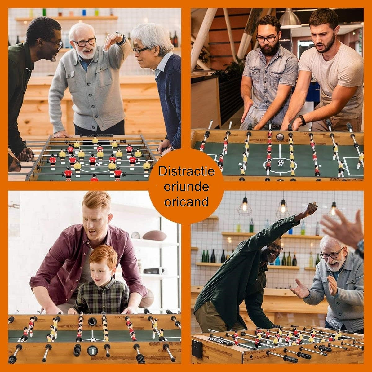 Masa de Fotbal Profesionala cu Picioare, Teren de Joc cu 18 Jucatori si 6 Manere din Cauciuc, Contor Scor Inclus, Structura din Lemn si Metal, 120 x 61.5 x 81 cm