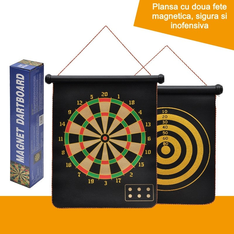 Set Joc Darts Magnetic, Tabla cu 2 Fete de Joc, 6 Sageti Incluse, Design Clasic, 37 x 40 cm, Multicolor