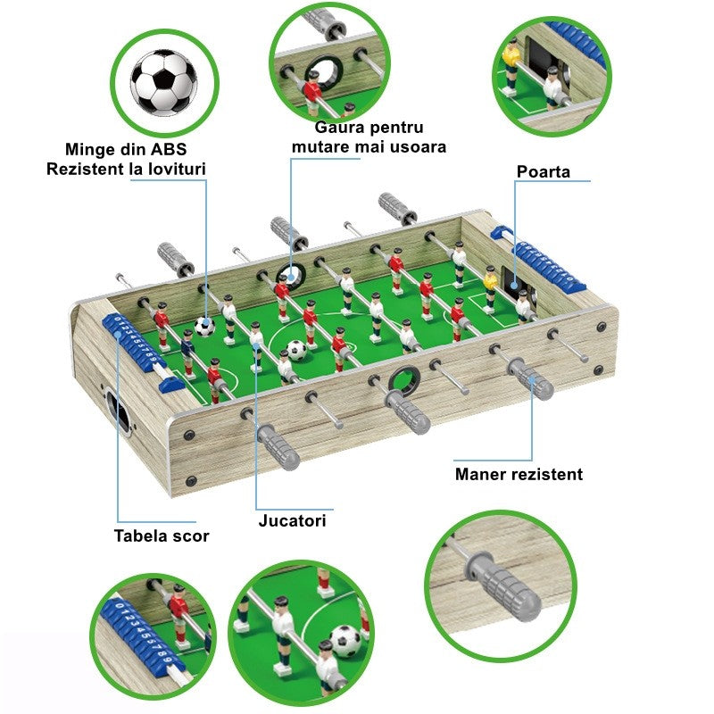 Masa de Fotbal cu Picioare pentru Copii si Adulti, Teren cu 18 Jucatori si 6 Manere, Tablou Scor, Metal si Lemn, 81 x 43 x 78 cm, Gri