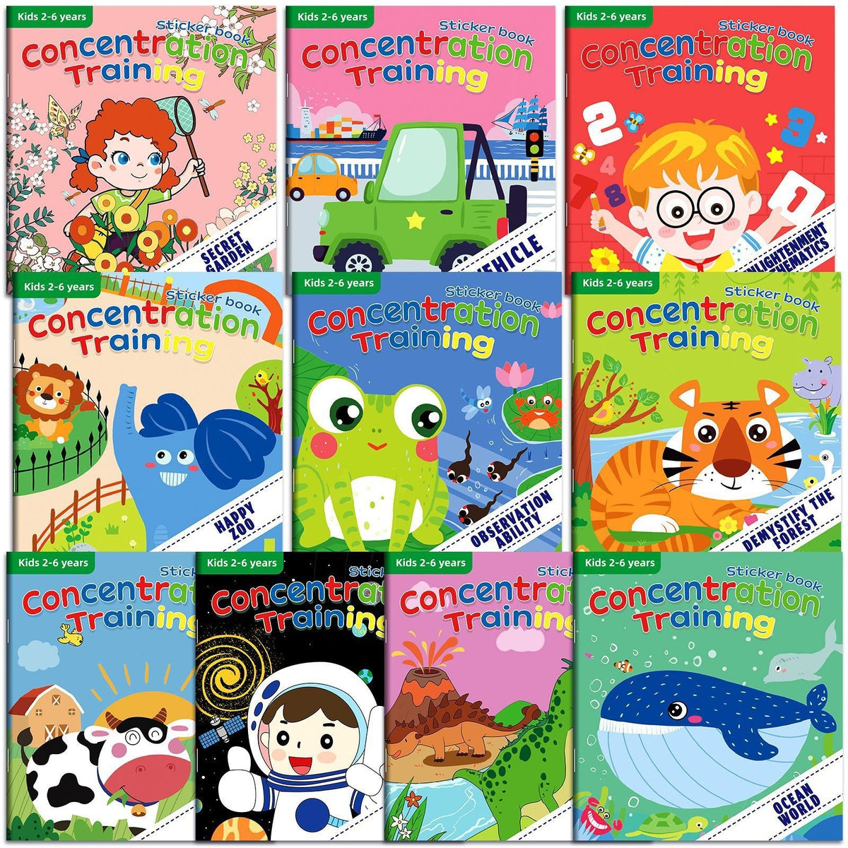 Set 3 Carti Educative cu Stickere Repozitionabile, Activitati Montessori de Invatare timpurie, Carton Impermeabil cu Velcro, Modele Ferma si Masini, 14.5 x 15.6 cm, 2-6 ani