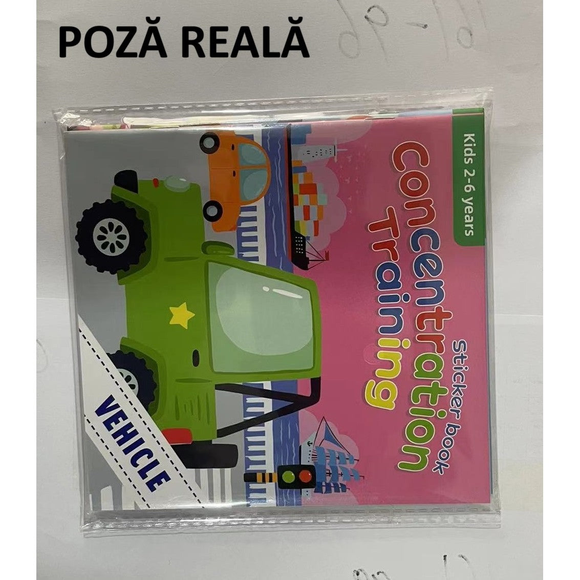 Set 3 Carti Educative cu Stickere Repozitionabile, Activitati Montessori de Invatare timpurie, Carton Impermeabil cu Velcro, Modele Ferma si Masini, 14.5 x 15.6 cm, 2-6 ani