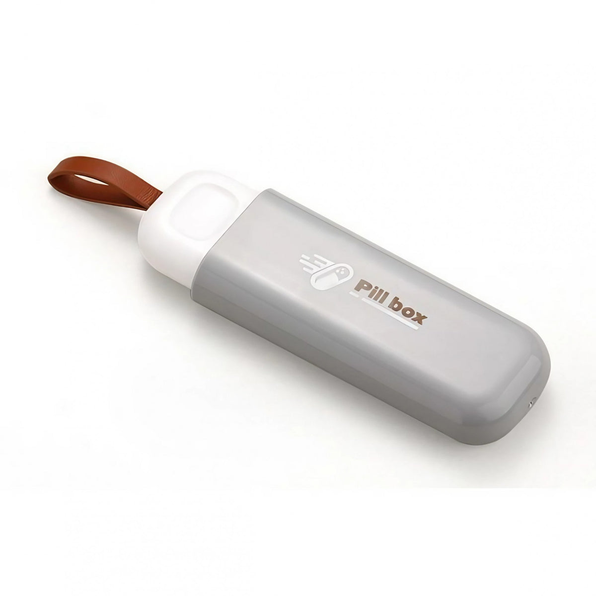 Cutie Depozitare Medicamente, Organizator Pastile Portabil cu 3 Compartimente, Sistem Glisant Push-Pull, Plastic Fara BPA, Tip Breloc cu Snur, Gri, 10.7x3.6x1.6 cm