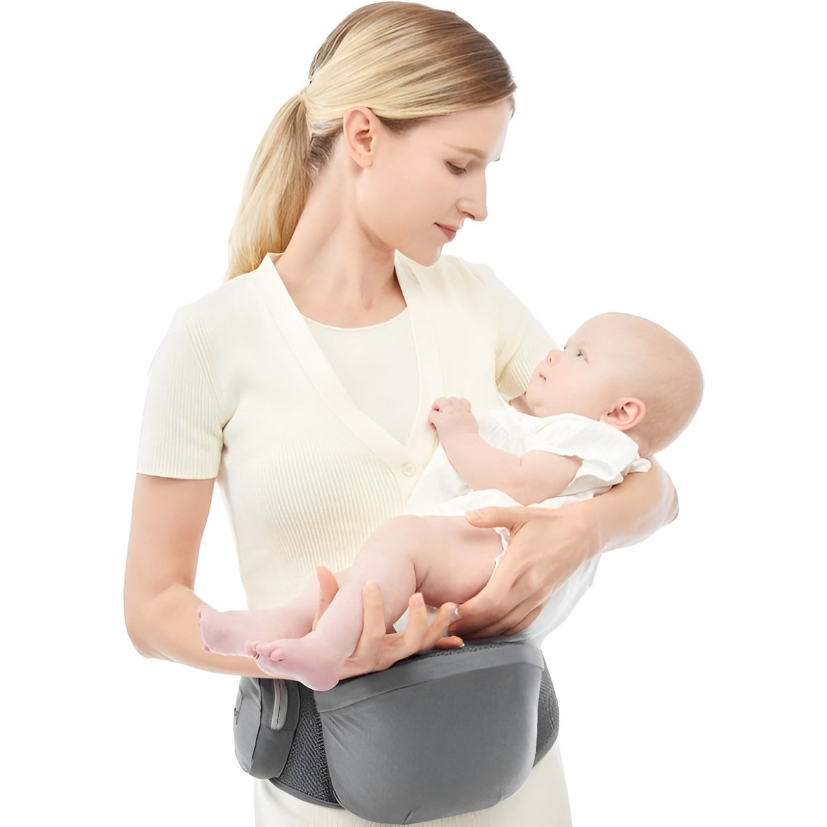 Marsupiu Ergonomic 3in1 pentru Bebelusi si Copii, Scaunel de Sold Pliabil cu Buzunare Laterale, Centura Reglabila, Material Textil, 0-36 Luni, Gri