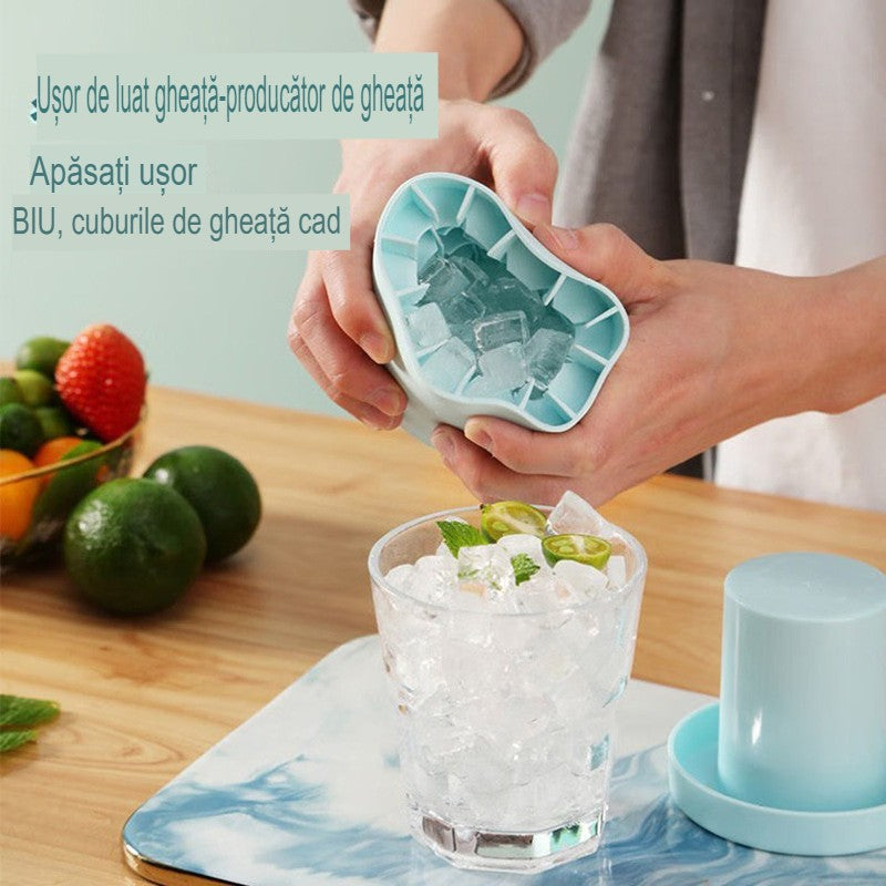 Forma de Gheata din Silicon cu Capac, Matrita Tip Frapiera pentru 60 Cuburi, Silicon Alimentar Fara BPA, 9x8.5x8 cm, Albastru