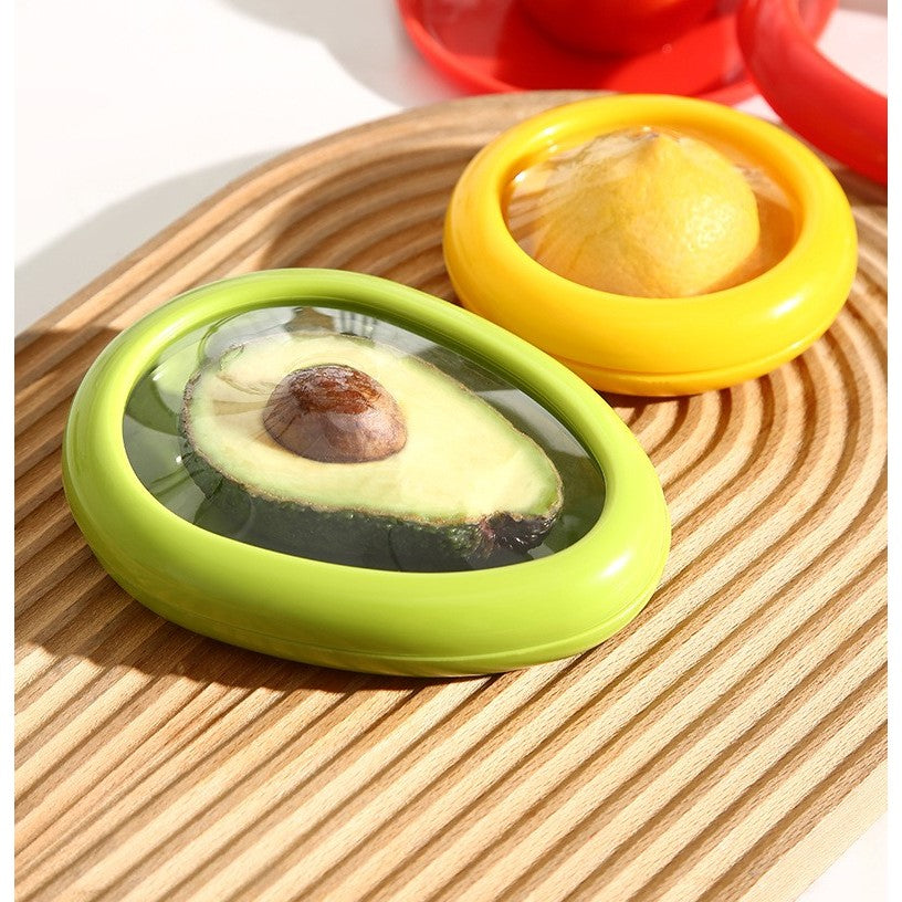 Set 4 Recipiente pentru Depozitarea Legumelor si Fructelor, Cutii Ermetice Anti-oxidare, Plastic ABS, Modele Ceapa, Rosii, Avocado si Lamaie, Multicolor