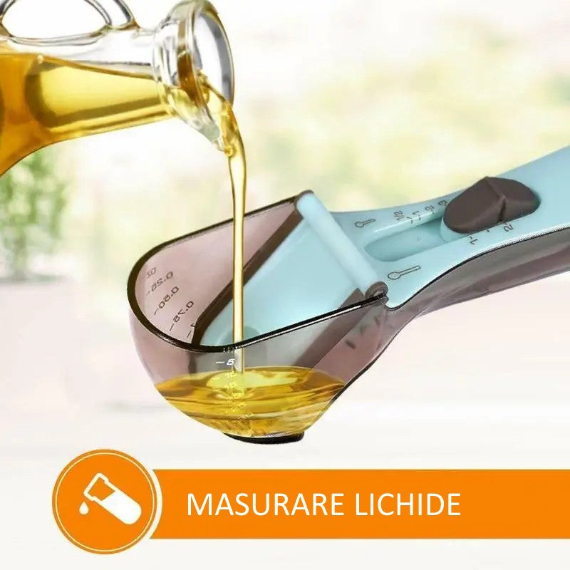 Set 2 Cupe de Masurat Reglabile pentru Bucatarie, Linguri Gradate pentru Ingrediente Lichide si Solide, Design Ergonomic, Plastic PP si Silicon, 5-130ml, Albastru