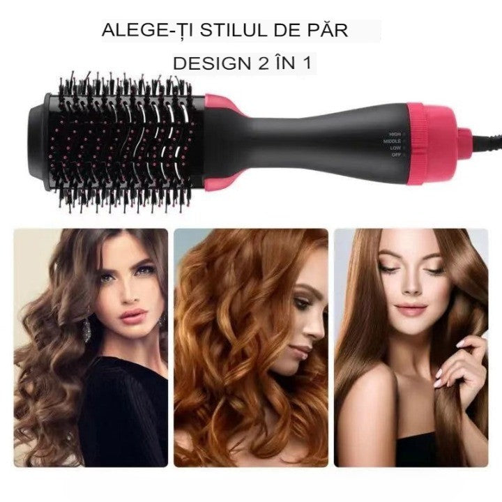 Styloom Perie Electrica de Par pentru Volum si Uscare, Invelis Ceramic, 3 Trepte de Temperatura, 1000W, Negru-Roz