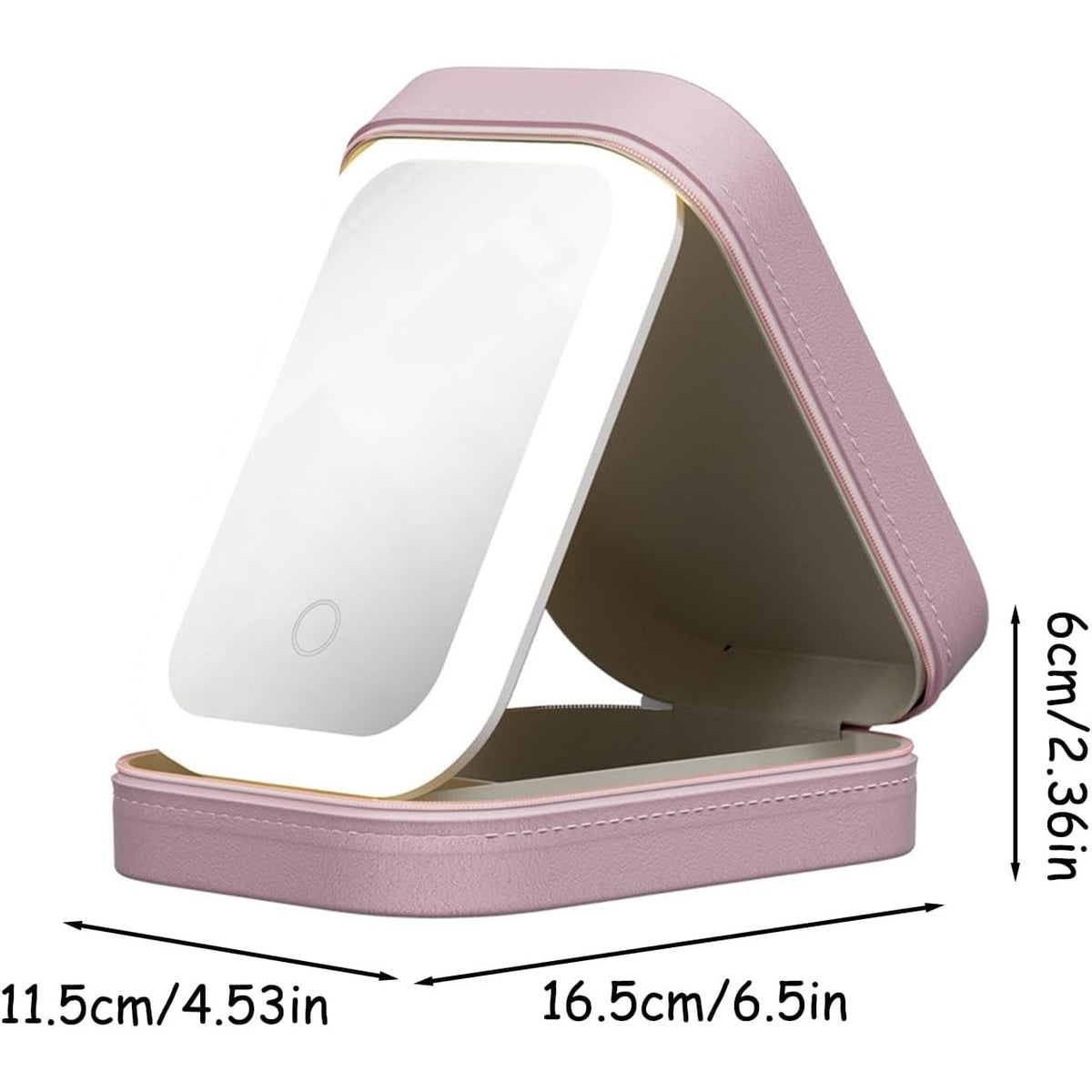 Geanta Cosmetice Cu Oglinda LED 4K, Portfard Machiaj Cu 3 Moduri De Lumina Si Organizator Reglabil, Incarcare USB, Baterie 1200 mAh, Imitatie Piele, Roz, 16.5x11.5x6 cm