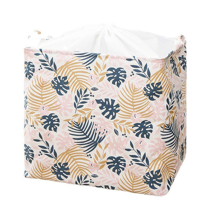 Clothbox Cos de Depozitare pentru Rufe si Jucarii, Model Pliabil cu Snur, Impermeabil, Bumbac Natural si PE, 80 x 50 x 50 cm, Model Frunze, Alb Multicolor