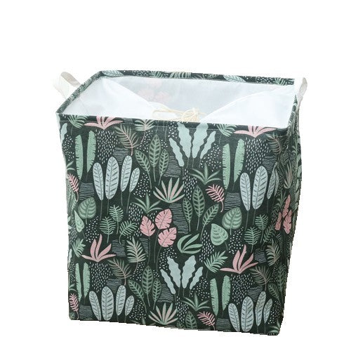 Cutie Depozitare Haine si Paturi, Pliabila si Impermeabila cu Snur, Organizator Textile cu Manere, Bumbac si PE, 100 L, 50x50x40 cm, Model Frunze, Verde