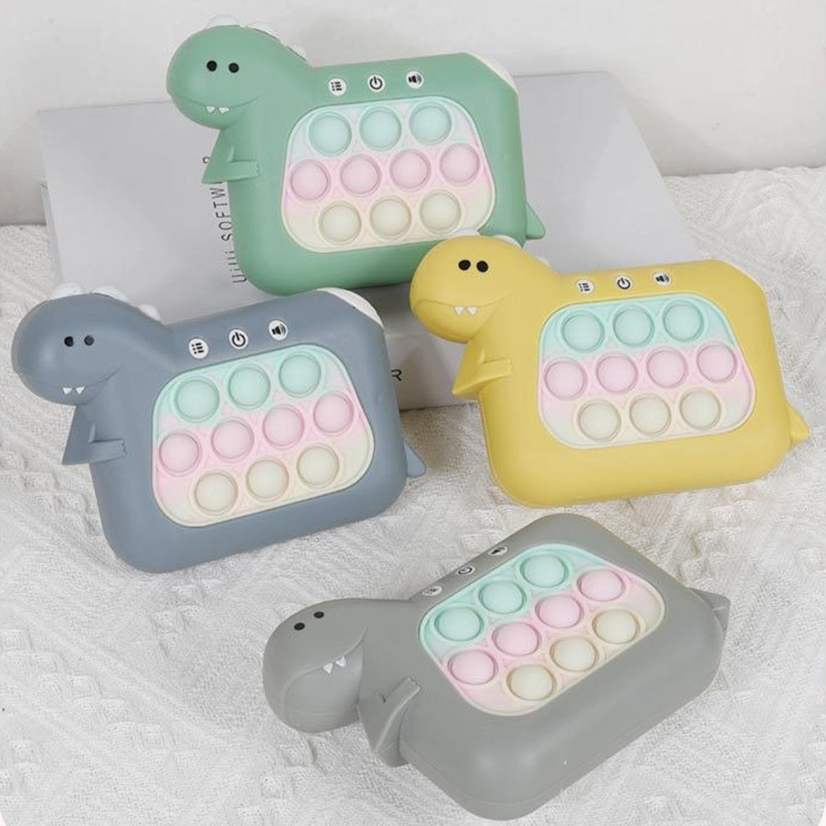 Jucarie Interactiva Pop It Whack A Mole, Consola Joc Memorie si Coordonare, Anti-Stres, 4 Moduri de Joc cu Lumini si Muzica, ABS si Silicon, Model Dinozaur, +3 Ani, Gri
